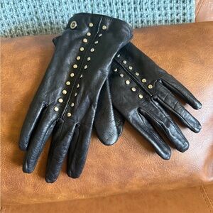 Michael Kors Black Leather Gloves with Studs